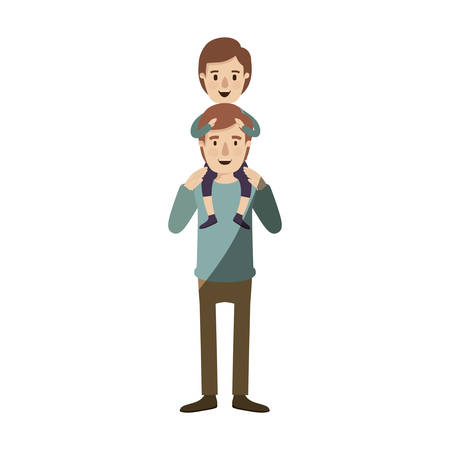 light color shading caricature young father with boy on his back vector illustrationのイラスト素材