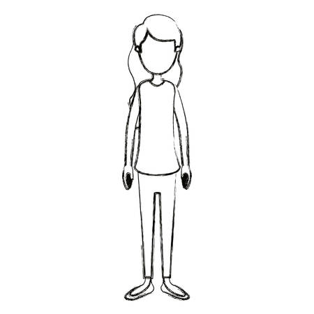 Blurred Silhouette Cartoon Full Body Faceless Woman With Wavy Long