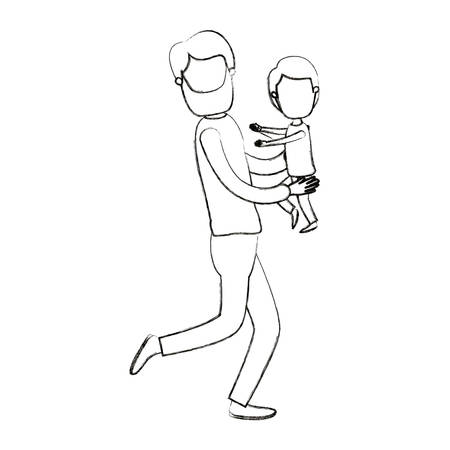 blurred silhouette cartoon faceless full body man carrying a child vector illustrationのイラスト素材