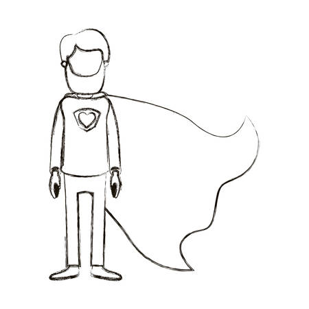 blurred silhouette caricature faceless full body bearded super man hero with heart symbol in uniform vector illustrationのイラスト素材