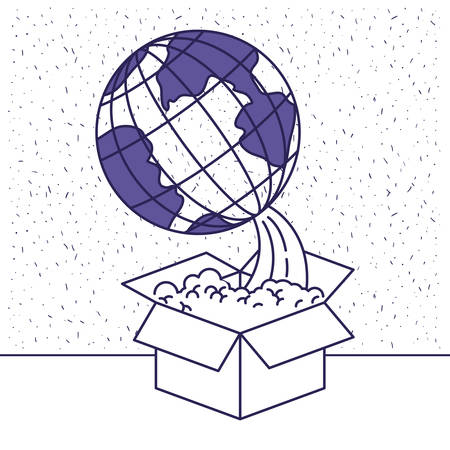 white background with blue silhouette of earth globe coming out of the box vector illustrationのイラスト素材