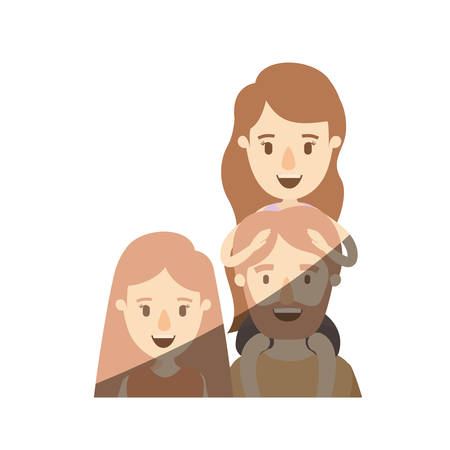 light color shading caricature half body family parents with girl on his back vector illustrationのイラスト素材