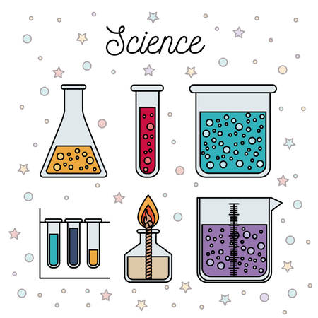 white background decorative with color silhouette elements chemical laboratory vector illustrationのイラスト素材