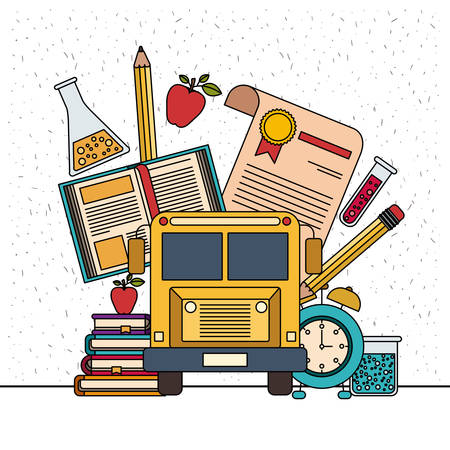 white background with sparkles of color set college education items with educational elements vector illustrationのイラスト素材