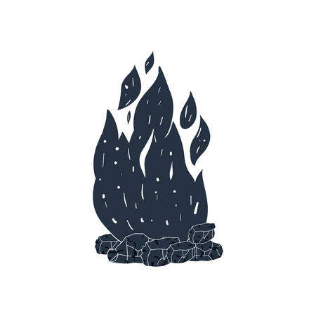 white background with dark blue hand drawn silhouette of bonfire vector illustrationのイラスト素材
