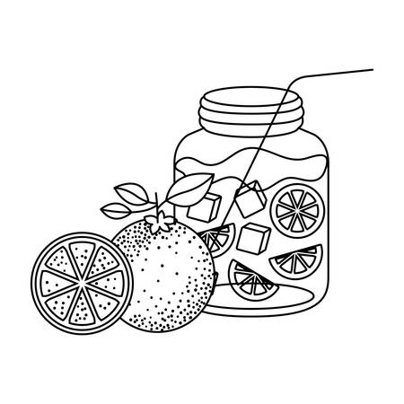 black silhouette of drink bottle and orange fruit vector illustrationのイラスト素材