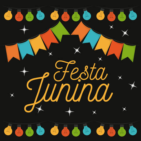colorful poster of nightly background of festa junina vector illustrationのイラスト素材