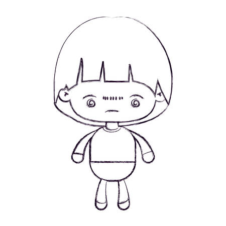 Blurred thin silhouette of kawaii little boy with facial expression bored vector illustration.のイラスト素材