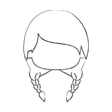 blurred thin silhouette of faceless head of little girl with two braids hairstyle vector illustrationのイラスト素材