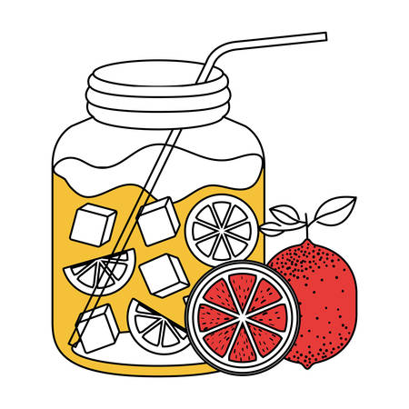 silhouette color section of bottle with refreshing orange drink vector illustrationのイラスト素材