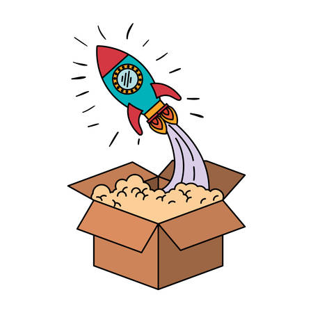 colorful silhouette of space rocket coming out of the box vector illustrationのイラスト素材
