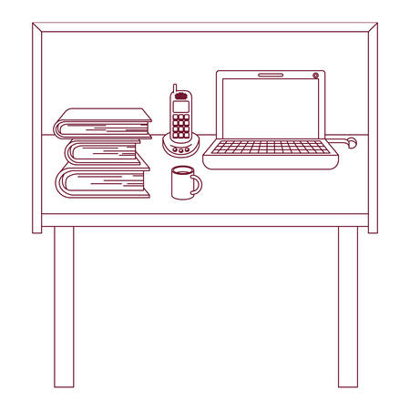 dark red line contour of desk home office basic vector illustrationのイラスト素材