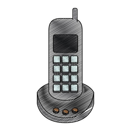 color crayon stripe silhouette of cordless phone vector illustrationのイラスト素材