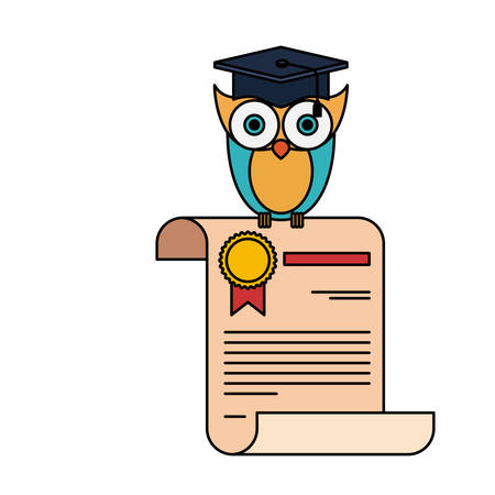 Sketch silhouette image owl knowledge with cap graduation and certificate vector illustrationのイラスト素材