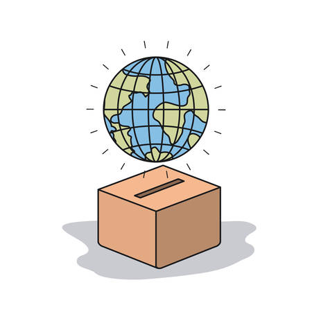 color image background globe earth world depositing in a carton box vector illustrationのイラスト素材