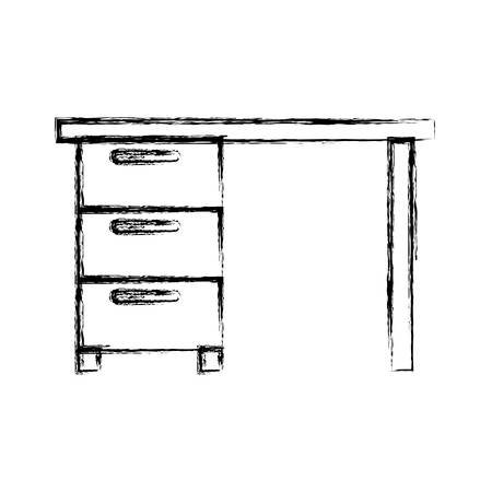 monochrome blurred silhouette of wooden office desk with drawers vector illustrationのイラスト素材