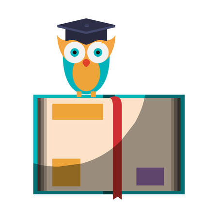 realistic colorful shading image of owl knowledge with cap graduation on book vector illustrationのイラスト素材