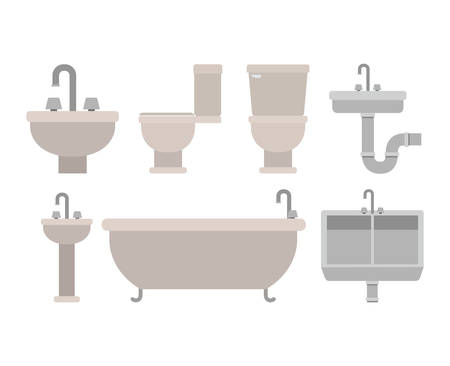 colorful set of bathroom interior objects with tubing vector illustrationのイラスト素材
