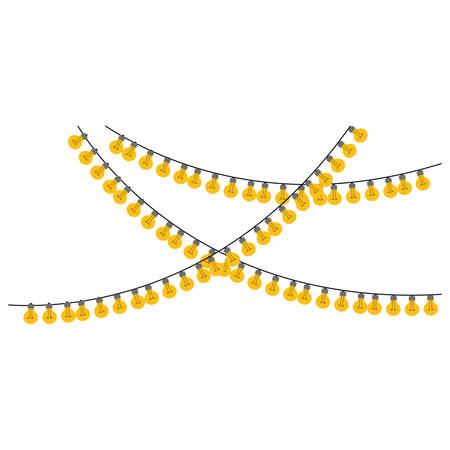 white background with colorful festoons yellow bulb lights vector illustrationのイラスト素材