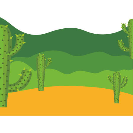 colorful background with desert cactus and mountains landscape vector illustrationのイラスト素材