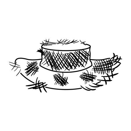 monochrome silhouette of old straw hat vector illustrationのイラスト素材