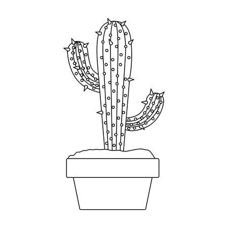 monochrome silhouette with cactus with two branches in pot vector illustrationのイラスト素材