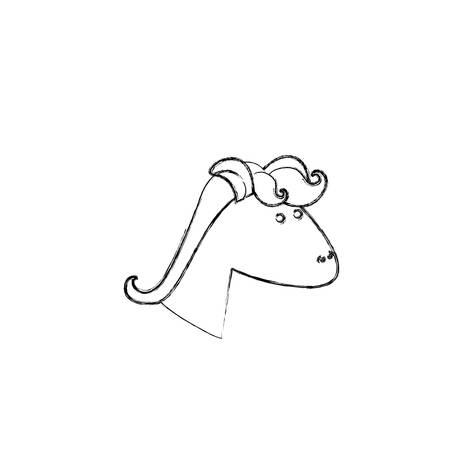 monochrome blurred silhouette of face side view right of female unicorn with mane vector illustrationのイラスト素材