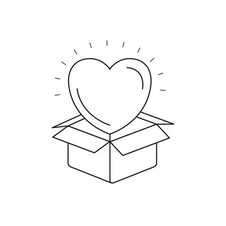 silhouette heart coming out of cardboard box vector illustrationのイラスト素材