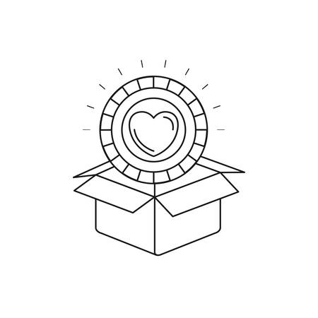 A silhouette coin with heart shape inside coming out of cardboard box vector illustration.のイラスト素材