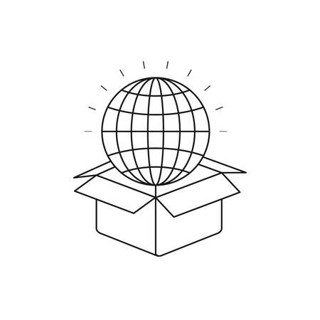 A silhouette globe earth world chart coming out of cardboard box vector illustration.のイラスト素材