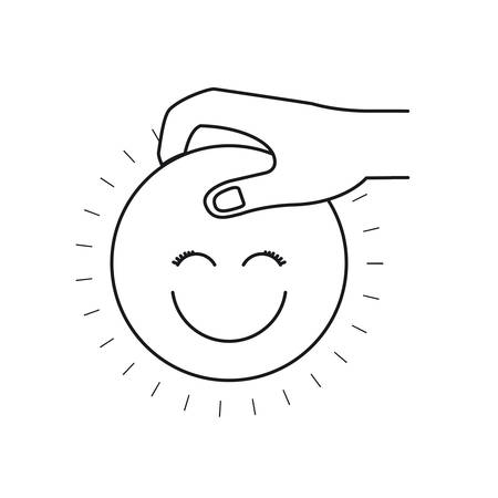 silhouette side view of hand holding a happy face symbol to deposit vector illustrationのイラスト素材