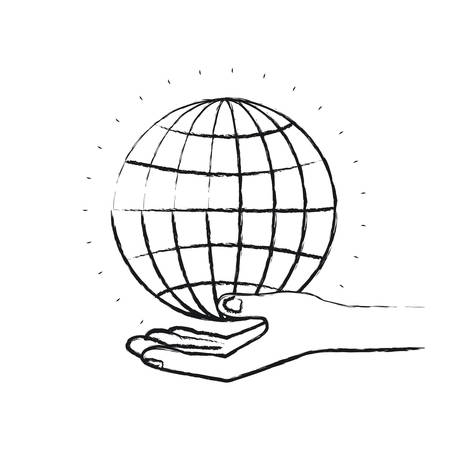 A blurred silhouette hand palm giving a globe chart charity symbol vector illustration.のイラスト素材