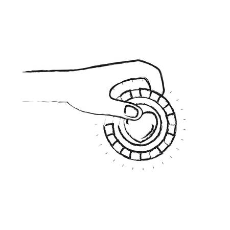 A blurred silhouette side view of hand holding a coin with heart shape inside to deposit vector illustration.のイラスト素材