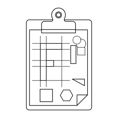 white background with monochrome silhouette of table notepad with sheet and geometric design vector illustrationのイラスト素材