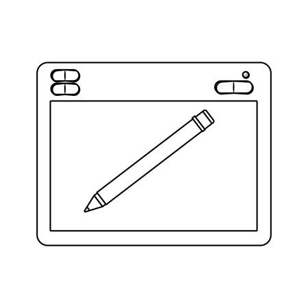 white background with monochrome silhouette of designers graphic table with digital pen vector illustrationのイラスト素材