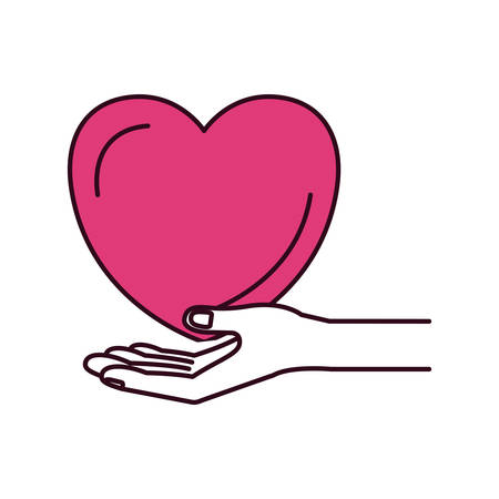 silhouette color sections hand palm giving a heart charity symbol vector illustrationのイラスト素材