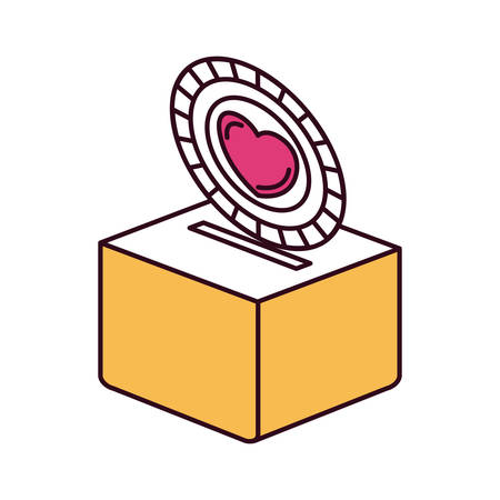 silhouette color sections flat coin with heart symbol inside depositing in a carton box vector illustrationのイラスト素材