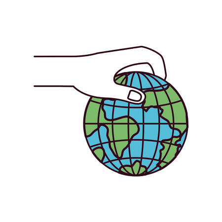 silhouette color sections side view of hand holding a earth globe world charity symbol to deposit vector illustrationのイラスト素材