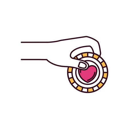 silhouette color sections side view of hand holding a coin with heart shape inside to deposit vector illustrationのイラスト素材