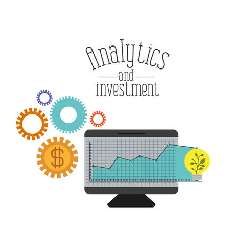 white background with colorful screen computer grid with graphics growth economy analytics and investment vector illustrationのイラスト素材