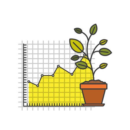 white background with colorful plantpot and grid with graphics growth economy vector illustrationのイラスト素材