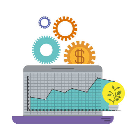 white background with colorful laptop computer grid with graphics growth economy vector illustrationのイラスト素材