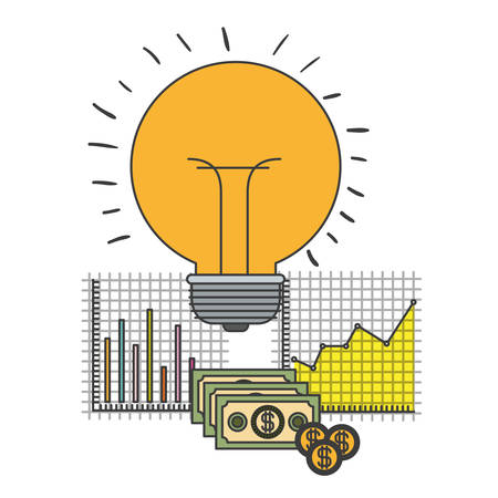 white background with colorful light bulb idea and grid with graphics growth economy vector illustrationのイラスト素材