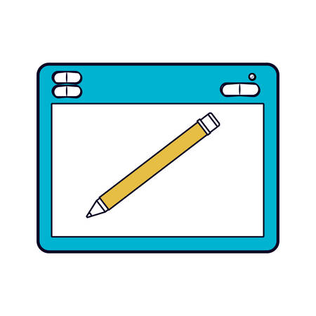 white background with color sections silhouette of designers graphic table with digital pen vector illustrationのイラスト素材