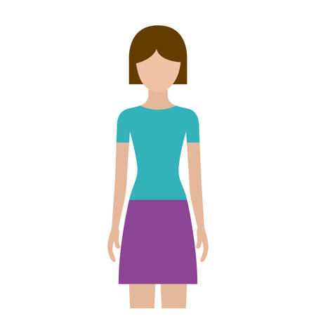 colorful silhouette faceless front view woman with skirt and short hairstyle vector illustrationのイラスト素材