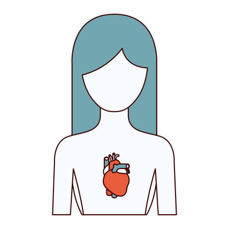 color sections silhouette half body female person with heart system vector illustrationのイラスト素材