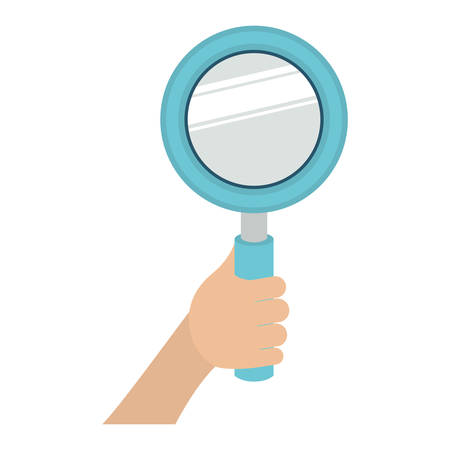 white background with colorful hand holding magnifying glass vector illustrationのイラスト素材