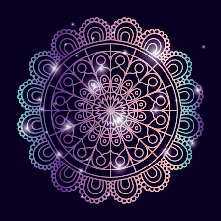 blue dark color background with brightness and colorful brilliant ornamental flower mandala vintage decorative vector illustrationのイラスト素材