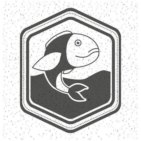 white background with sparkle of monochrome silhouette emblem with fish in the water vector illustrationのイラスト素材