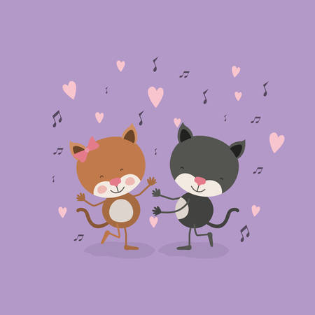 color background with couple of cats dancing in love vector illustrationのイラスト素材
